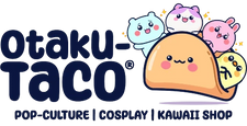 Logo of Otaku-Taco with a taco-shaped character and four smaller characters above it, set against a white background.