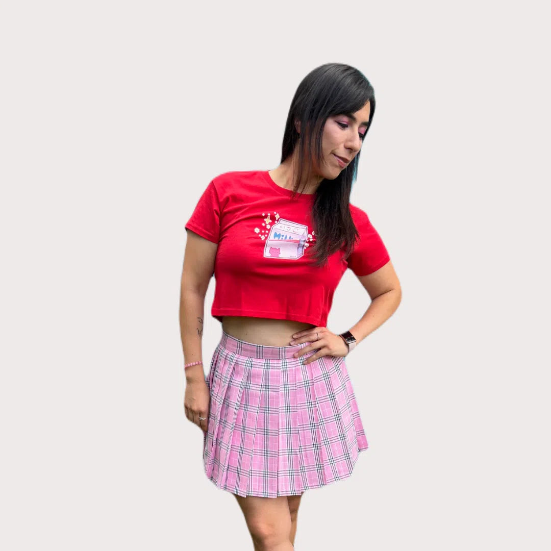 Pink tartan pleated skirt - J fashion / kawaii