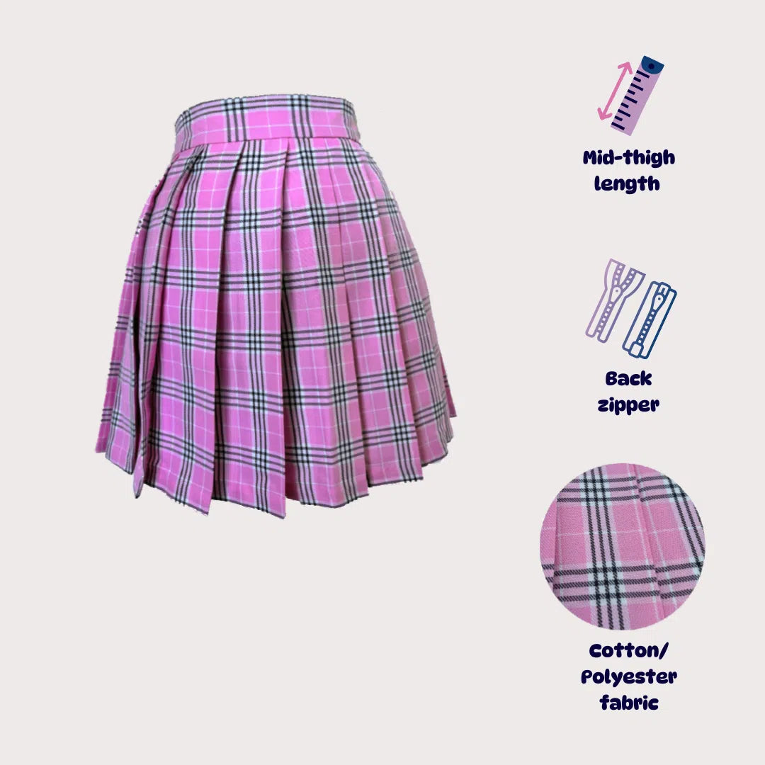 Pink tartan pleated skirt - J fashion / kawaii