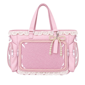Pearl Bow A4 Ita Shoulder Bag with Clear Pockets