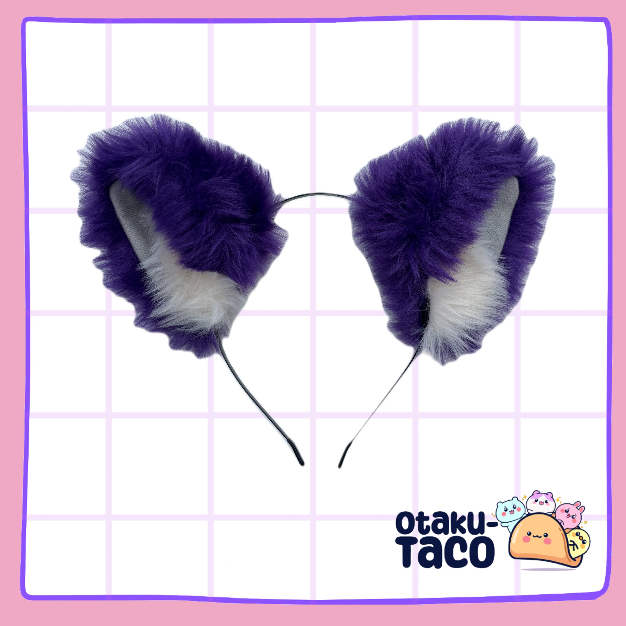 Fluffy Purple & White Cat Ears Headband – Cosplay Accessory - Extra floof