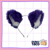 Fluffy Purple & White Cat Ears Headband – Cosplay Accessory - Extra floof