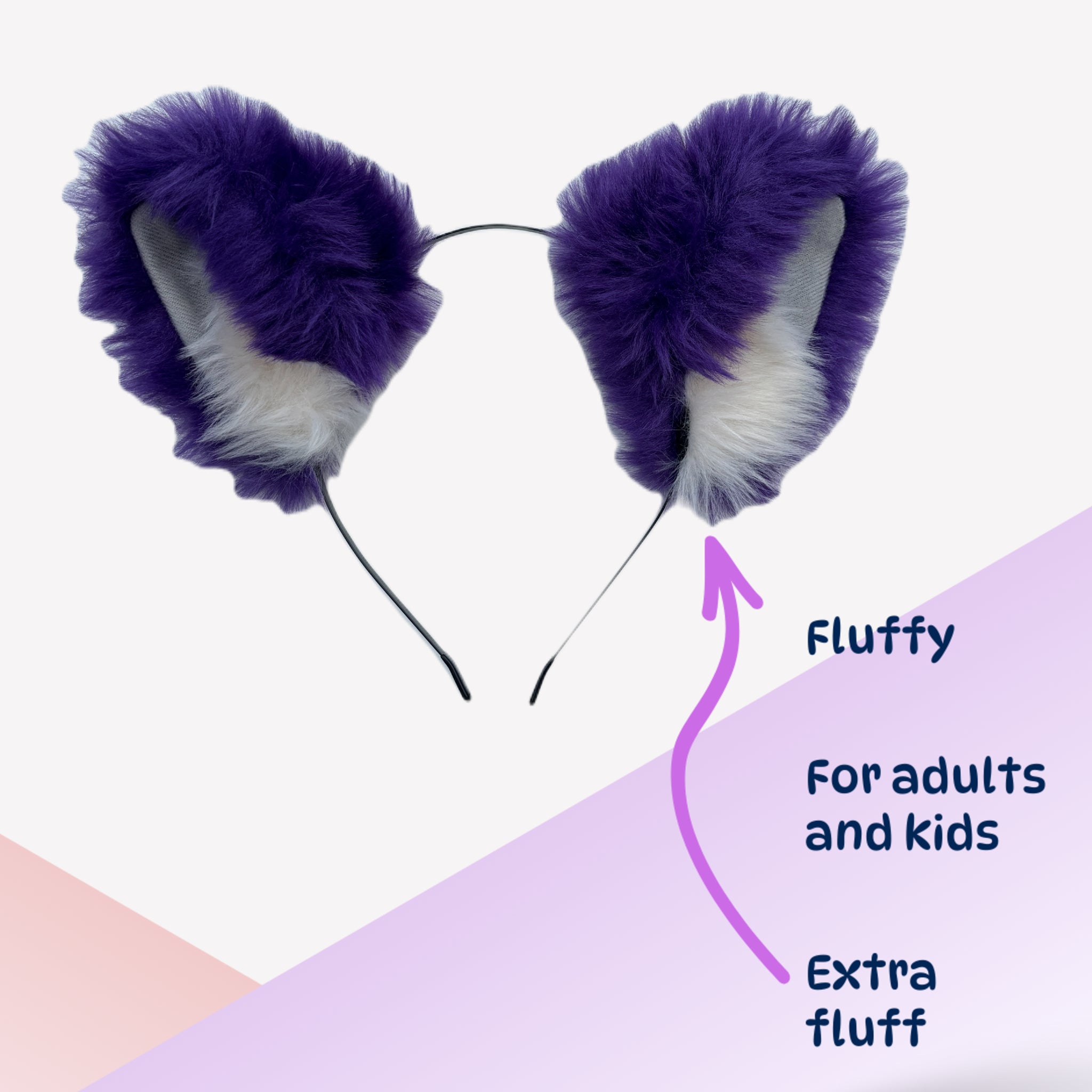 Fluffy Purple & White Cat Ears Headband – Cosplay Accessory - Extra floof