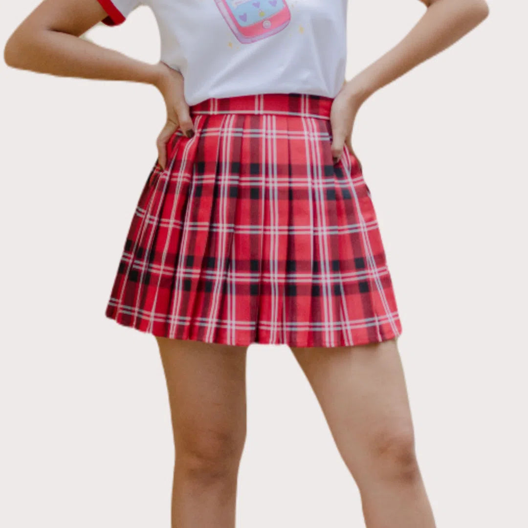 Red Tartan Pleated skirt - Japanese/ Korean school girl