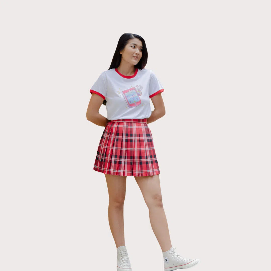 Red Tartan Pleated skirt - Japanese/ Korean school girl