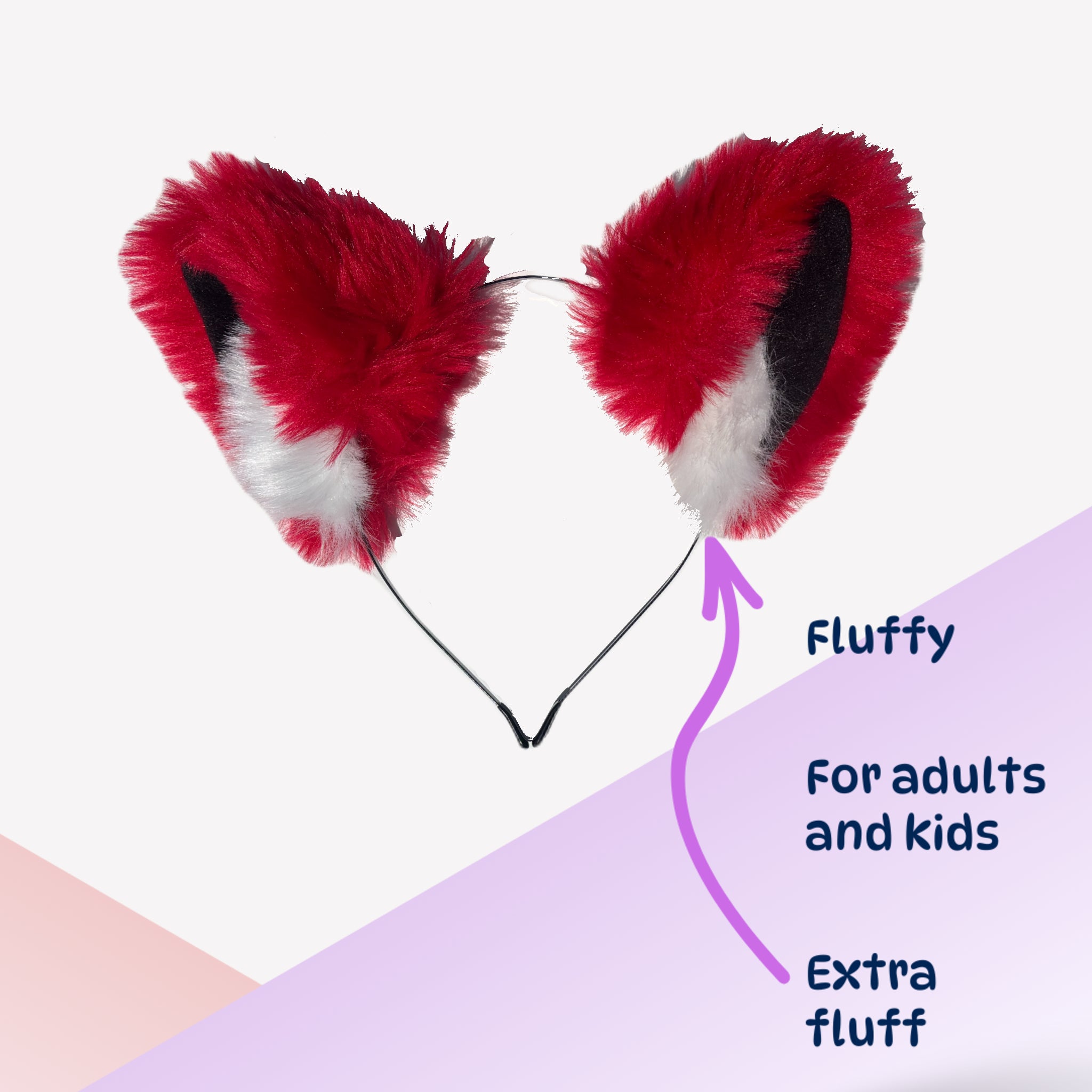 Fluffy Red & White Cat Ears Headband – Cosplay Accessory - Extra floof