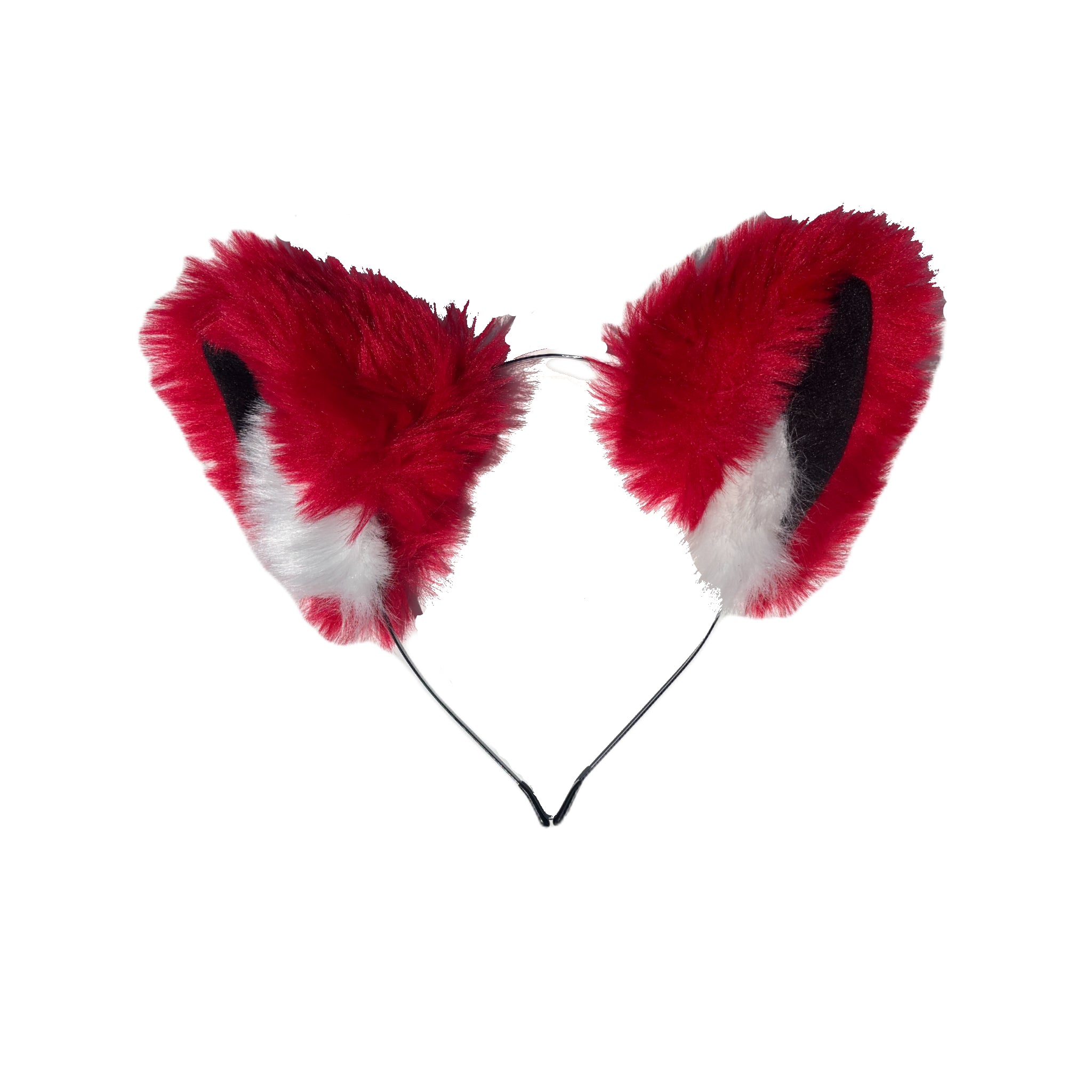 Fluffy Red & White Cat Ears Headband – Cosplay Accessory - Extra floof