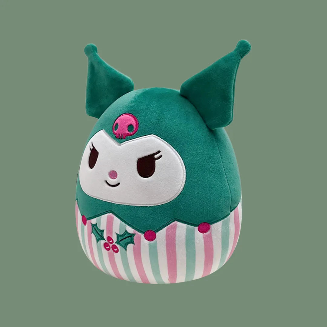 Kuromi Squishmallow’s plush tiy  with green head and striped body Festive season 