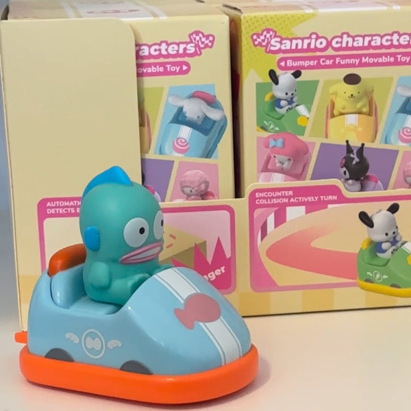 Figurine bumper car with a character in front of Sanrio character. Blind box series 