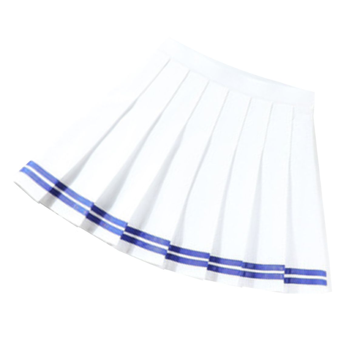 White Pleated Stretchy Skirt Blue Stripes - with shorts