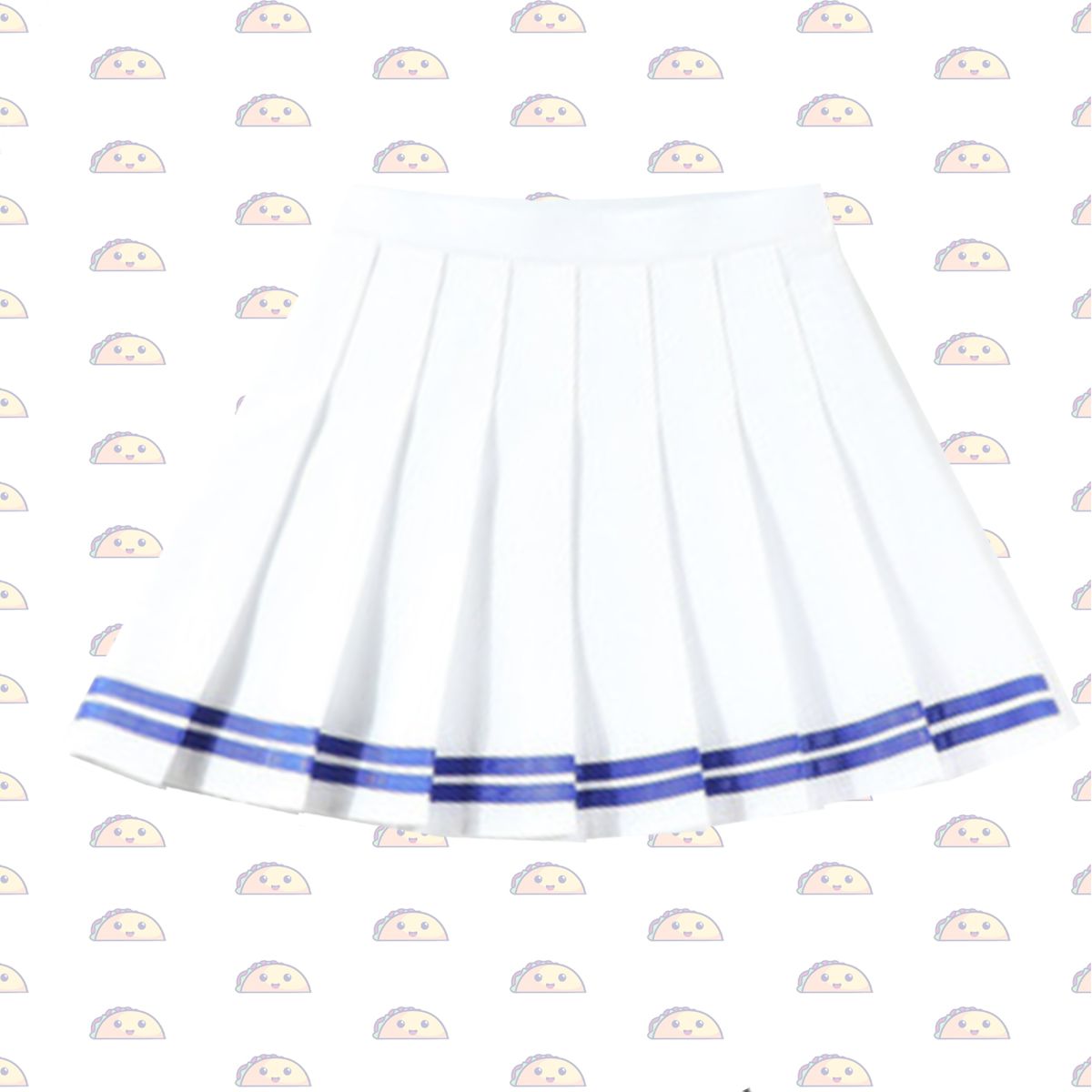 White Pleated Stretchy Skirt Blue Stripes - with shorts