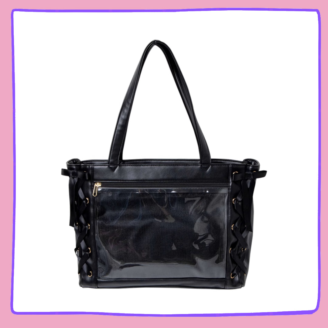 WEGO Vinyl Black Ita Bag – Kawaii Display Tote with Clear Window