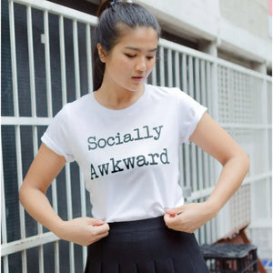 Unisex "Socially Awkward" White T-Shirt – Funny Antisocial Tee for Introverts
