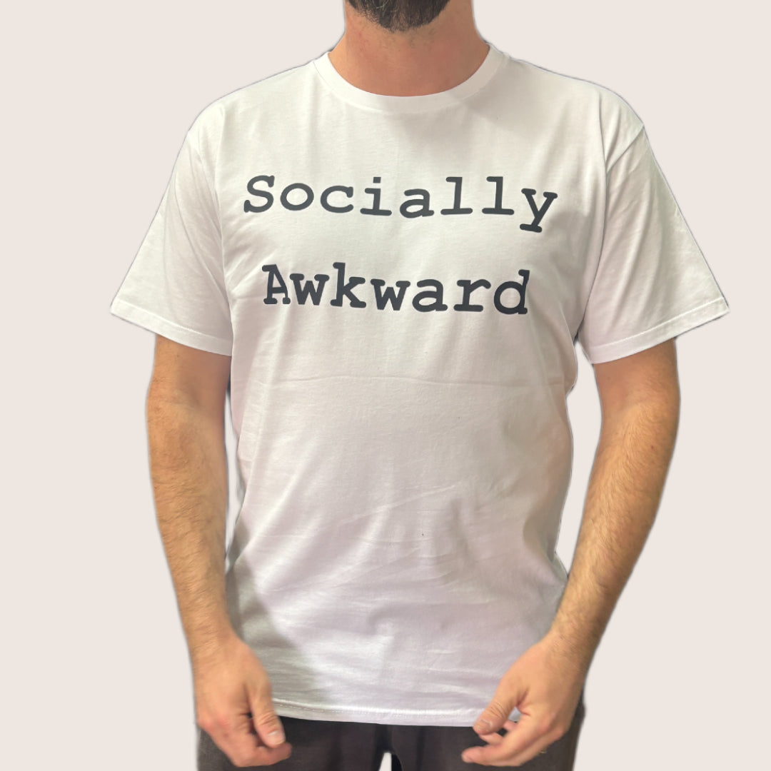 Unisex "Socially Awkward" White T-Shirt – Funny Antisocial Tee for Introverts