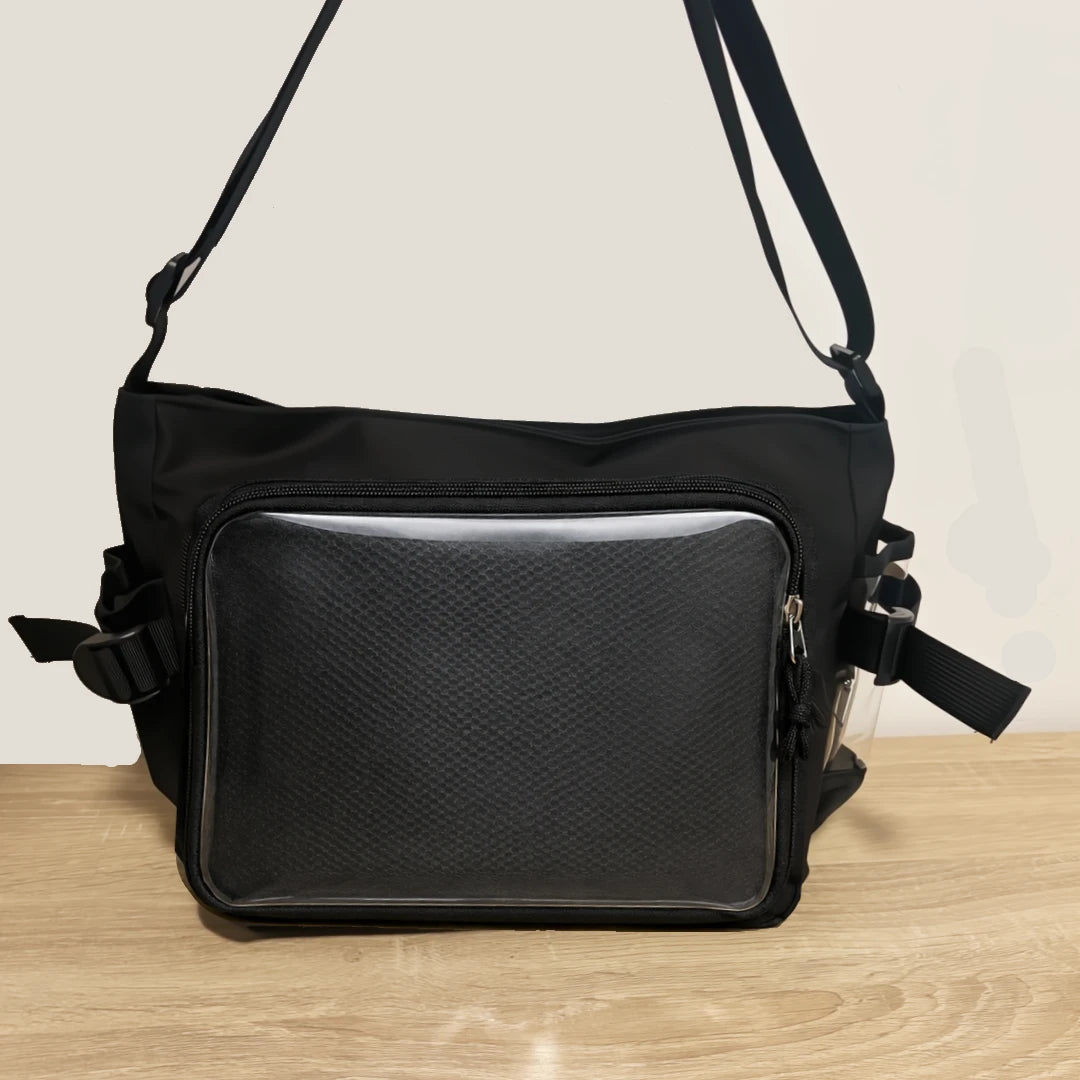 Black Crossbody Ita Bag with Clear Front Window & Side Pocket