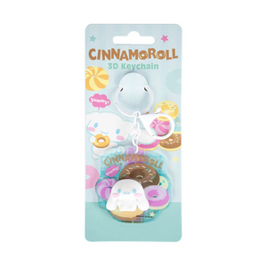 Cinnamoroll 3D keychain packaging with colorful design on a white background