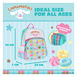 Backpack size diagram and adjustable straps graphic