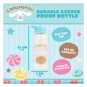 Cinnamoroll 700ml water bottle size chart – 23 cm tall BPA-free drink bottle with blue lid