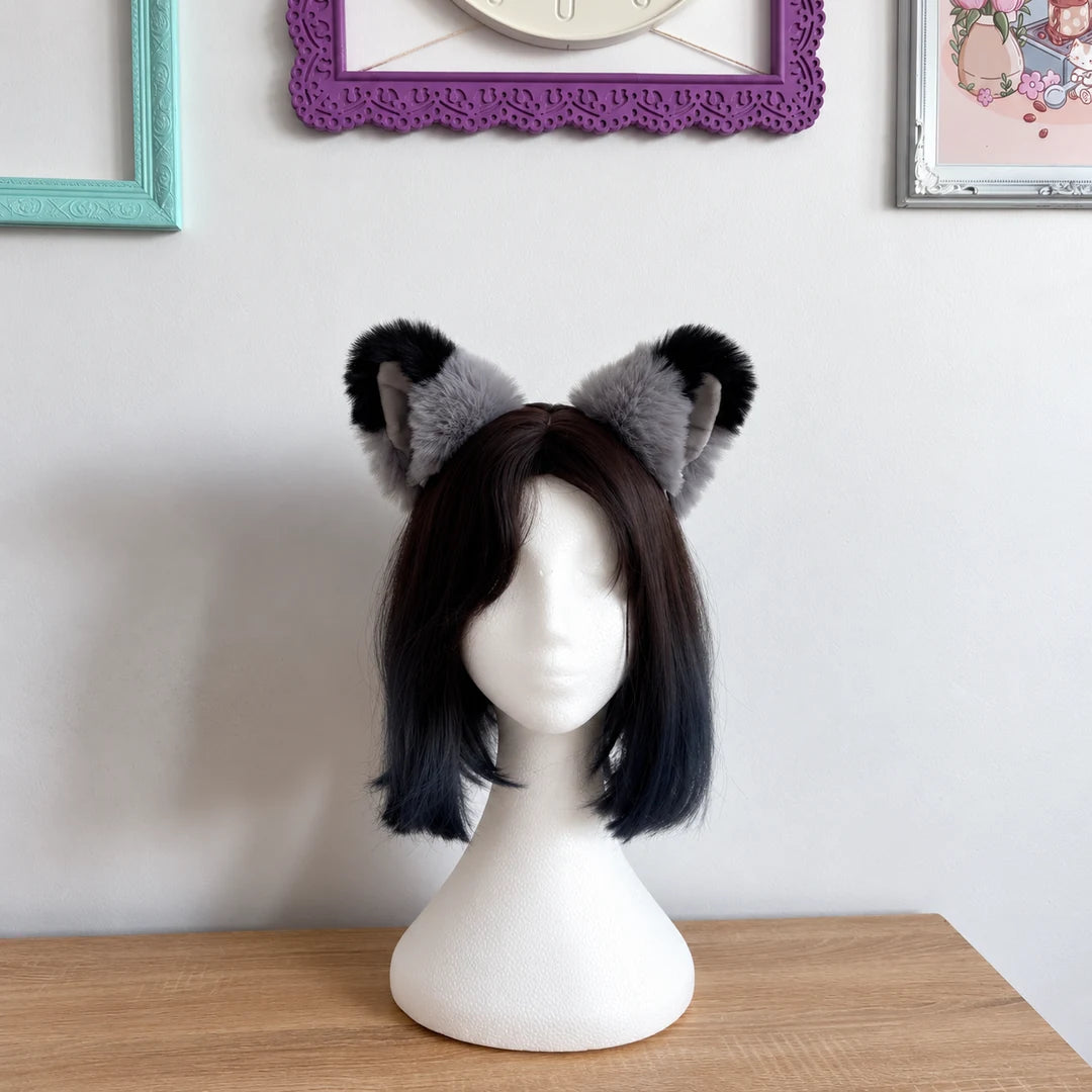 Fluffy Grey & Black Cat Fox Ears Headband – Cosplay & Therian