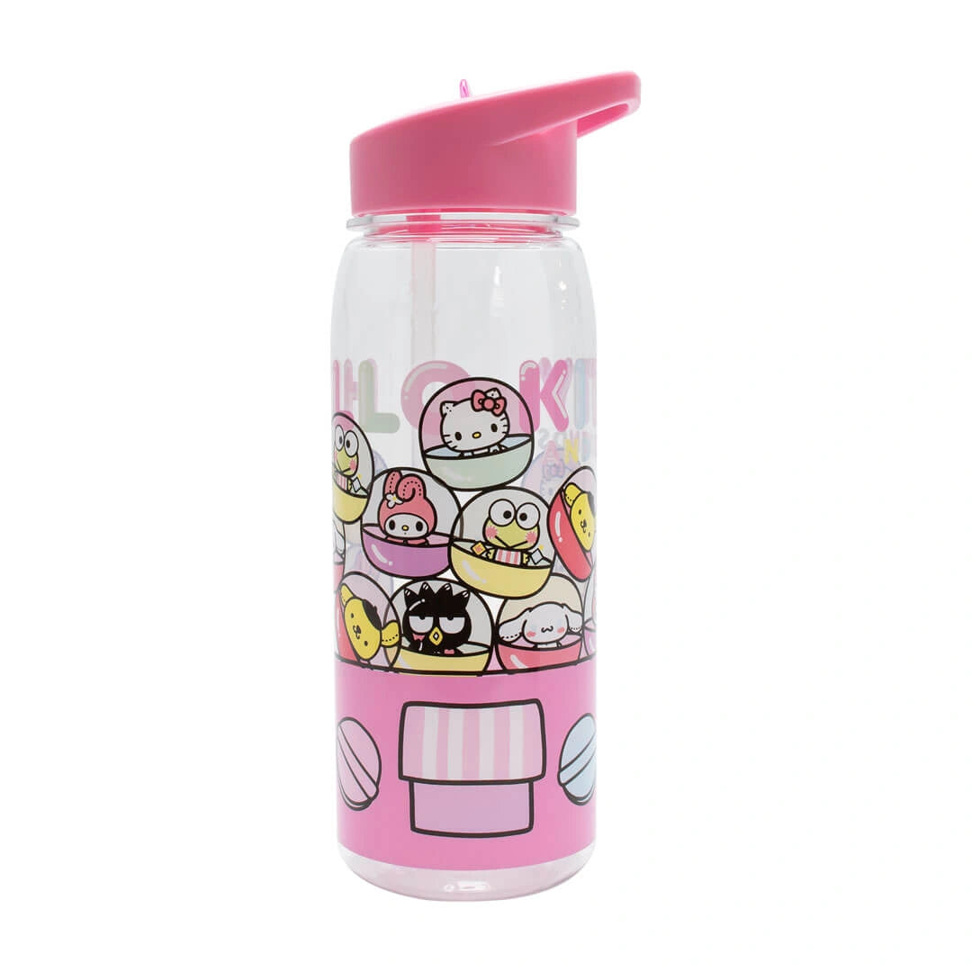 Hello Kitty and Friends flip top water bottle with straw open