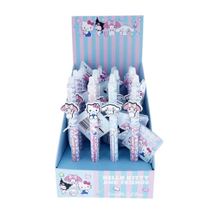 Display box of Hello Kitty and Friends stationery items on a white background