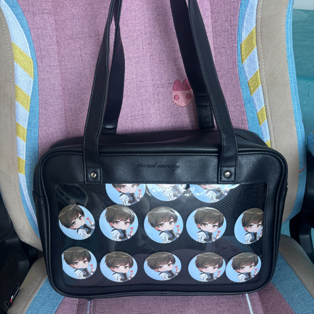 Black Ita Bag with Clear Display Window – Perfect for Pins & Plushies