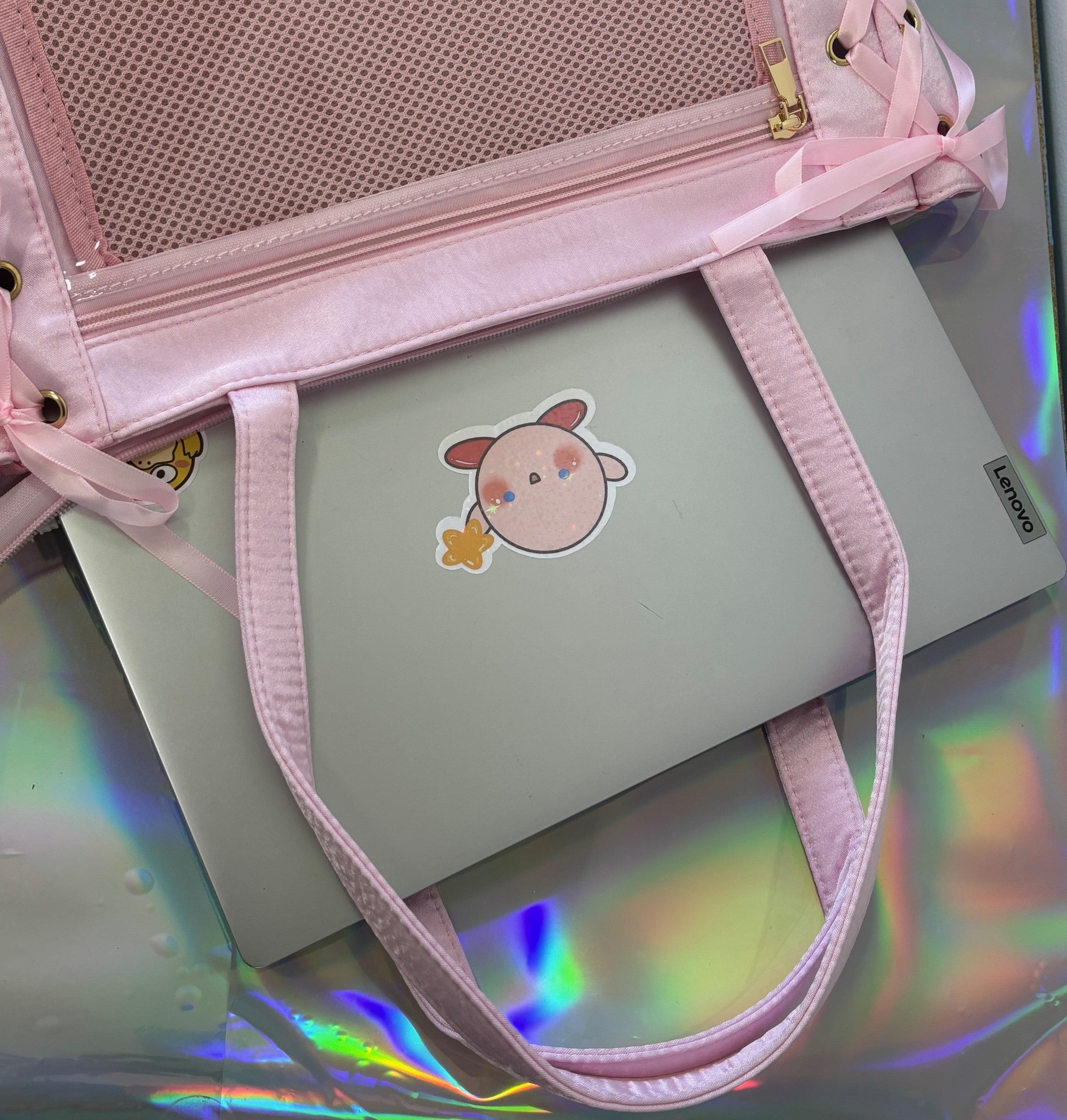 Pink Ita Bag with Clear Display Pocket – Kawaii Shoulder Tote for Plushies, Pins & Keychains