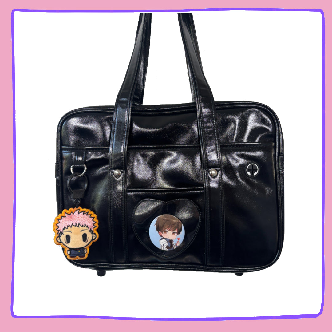 Black Japanese-Style Bag – School-Inspired Kawaii Tote for Pins & Charms