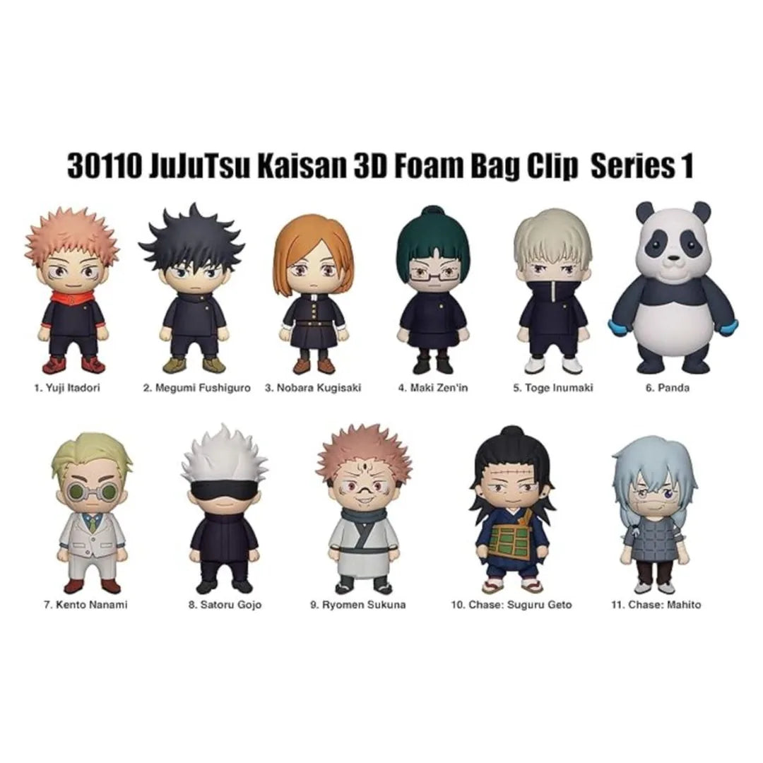 Collection of 11 anime character figurines part of Jujutsu Kaisen blind bag - bag clip seri4es
