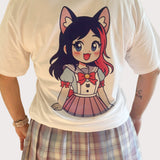UNISEX T-SHIRT Kawaii Cat-Ear Anime Girl Graphic Tee