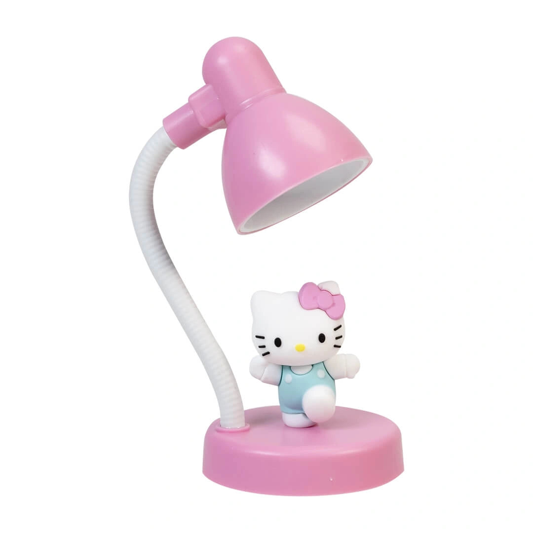 Pink desk lamp with a Hello Kitty figure on a white background