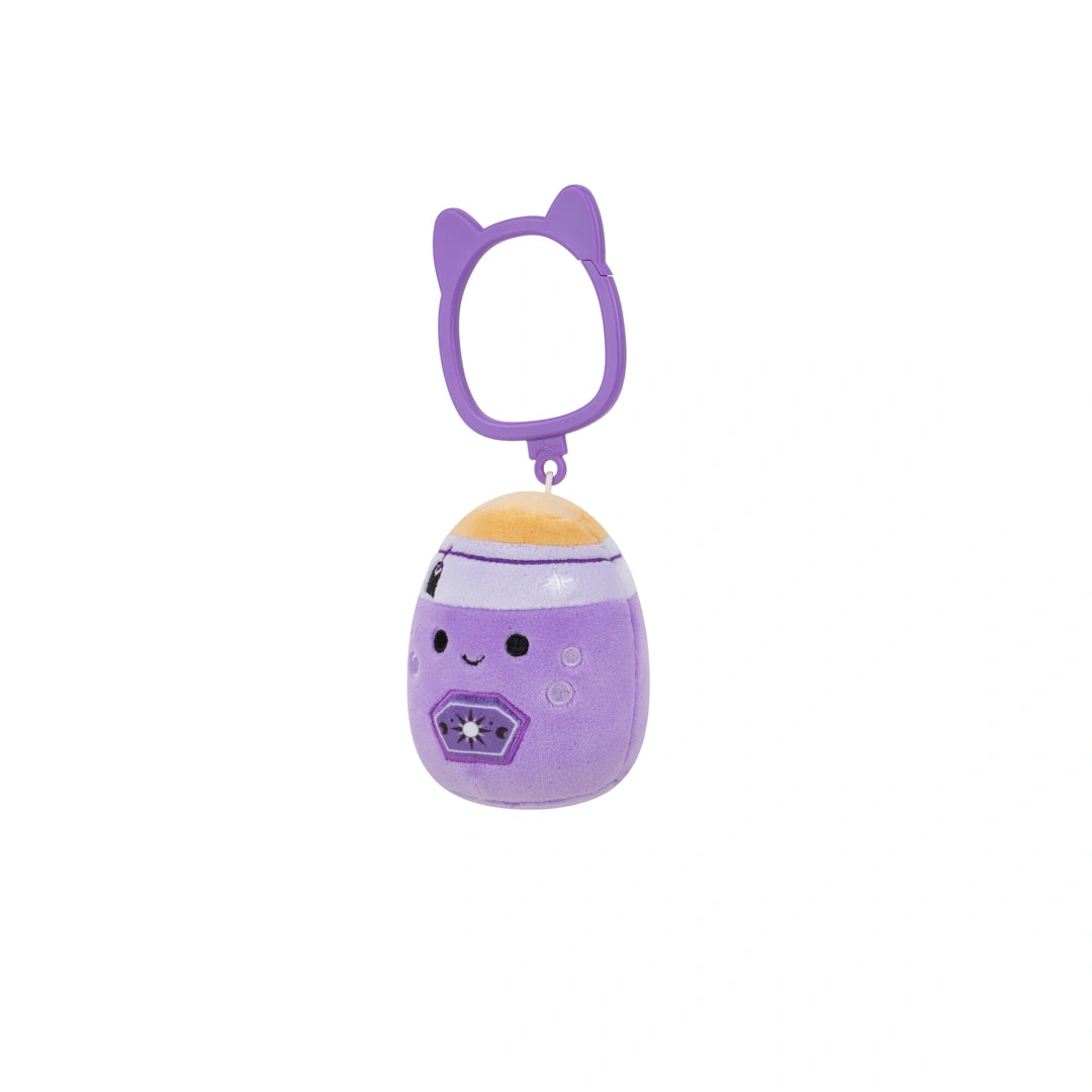 Kensington the potion bottle — Squishmallows 3.5" Halloween clip-on plush keyring, side view, Australia 2025