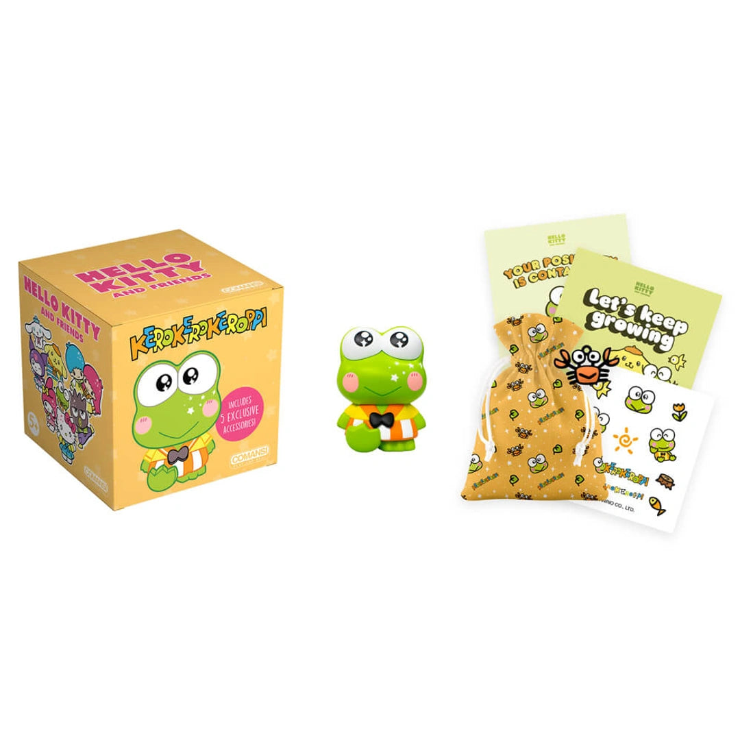 Hello Kitty and Frog toy set with packaging and accessories on a white background