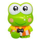 Green frog Kero Keroppi figurine toy with large eyes and a colorful shirt 
