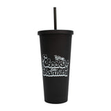 Back of Kuromi Cup with “Cheeky but Charming” slogan