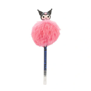 Kuromi Pom Pom Pen with fluffy pink pom pom and Kuromi figure topper – Sanrio stationery.