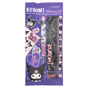 Kuromi stationery set packaging with purple background