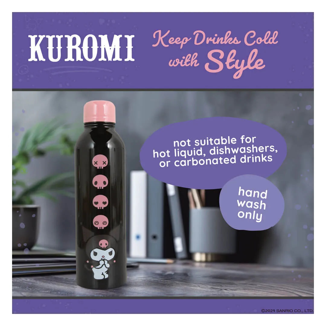 Close-up of Kuromi artwork on stainless-steel bottle