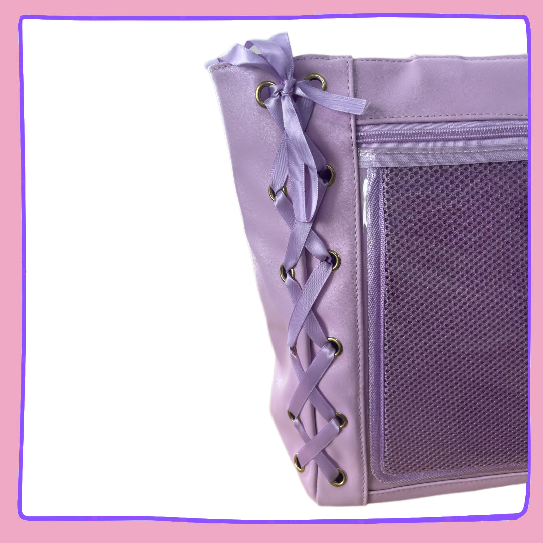 Lavender Lace-Up Ita  – Cute Clear Window Display Bag for Pins & Charms