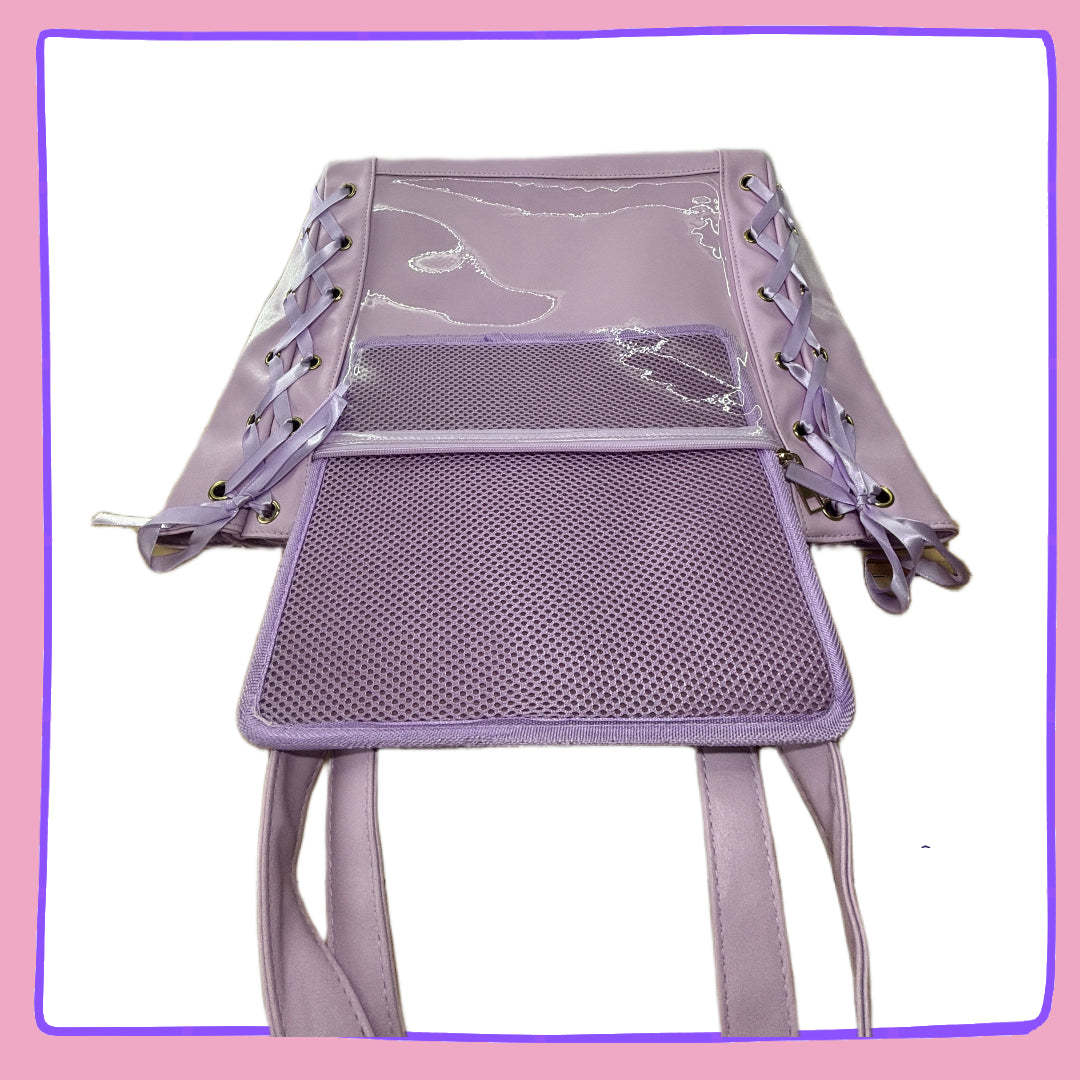 Lavender Lace-Up Ita  – Cute Clear Window Display Bag for Pins & Charms