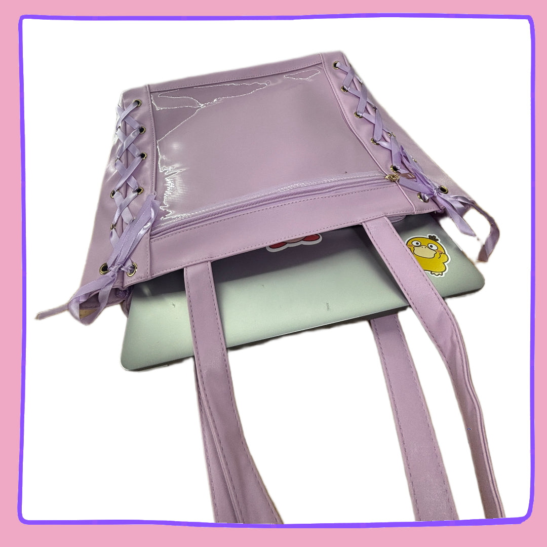 Lavender Lace-Up Ita – Cute Clear Window Display Bag for Pins & Charms