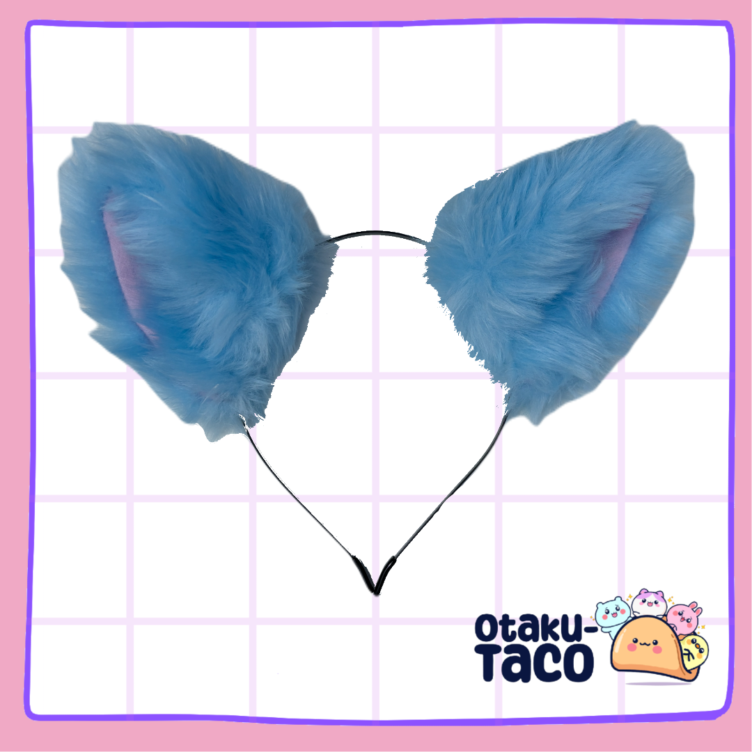 Fluffy Light Blue Cat Ears Headband – Cosplay & Kawaii Costume - Extra floof