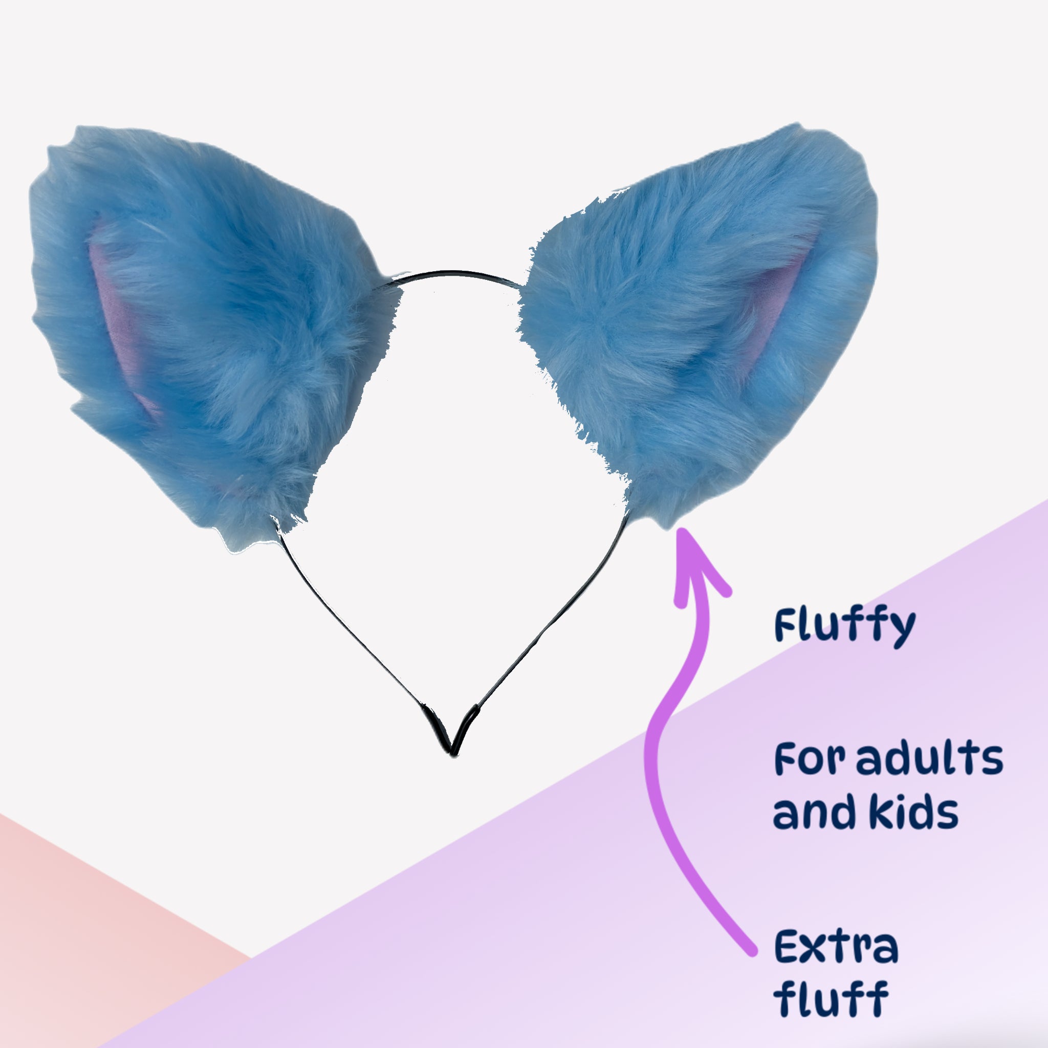 Fluffy Light Blue Cat Ears Headband – Cosplay & Kawaii Costume - Extra floof