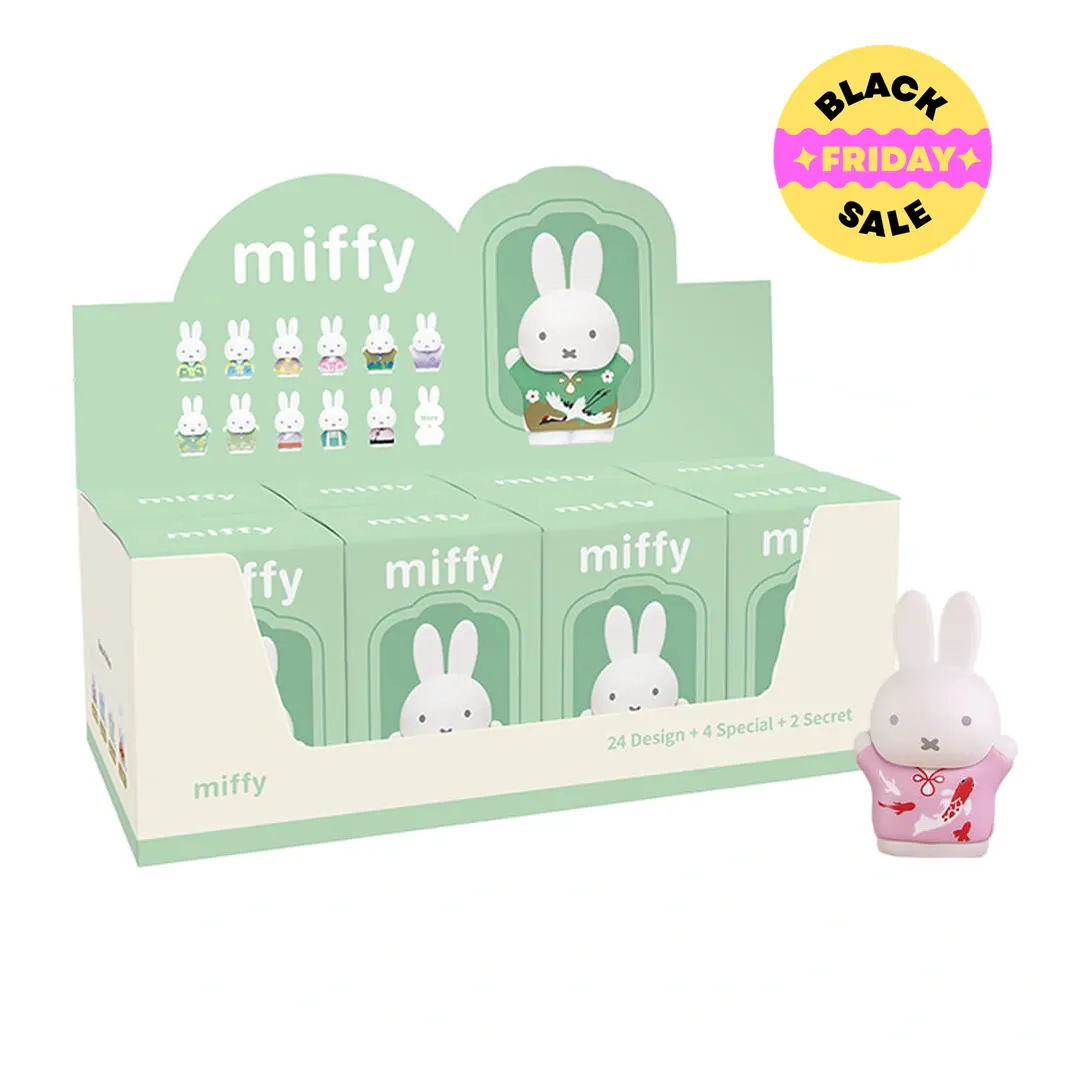 Display box of Miffy figurines with a single Miffy figurine in front