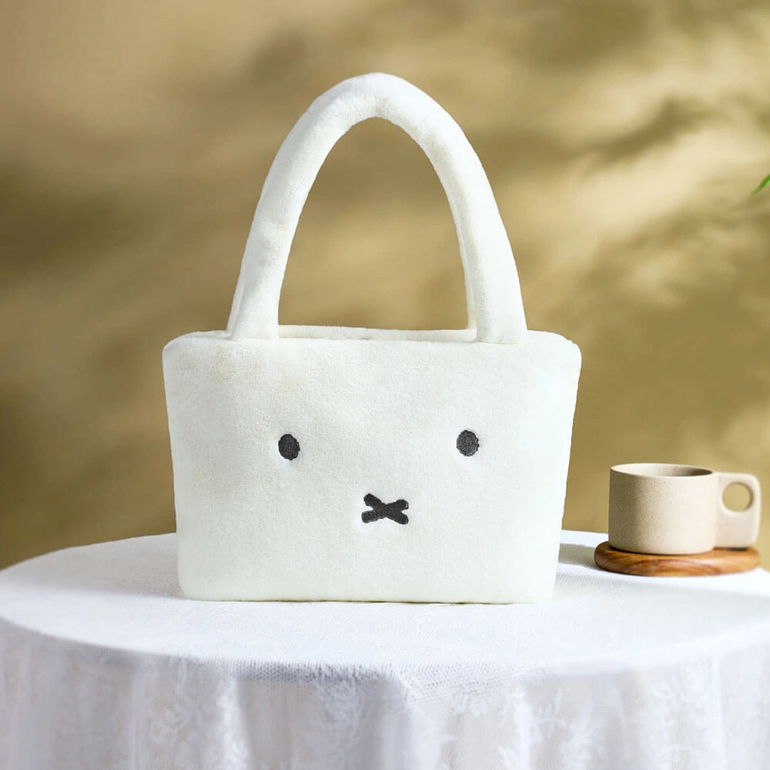 Miffy White plush bag with face design on a table 