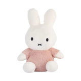 Plush toy rabbit in a pink outfit on a white background