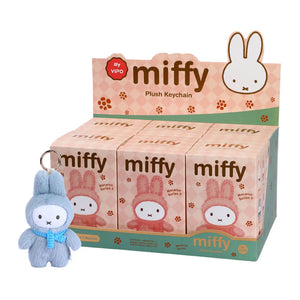 Display of Miffy Macaron Series 2 blind boxes with pastel plush keyring preview.