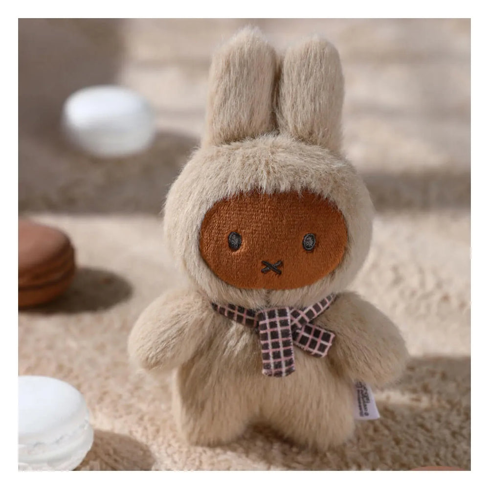Brown Miffy Macaron Series 2 plush keyring with darker face and checked gingham scarf