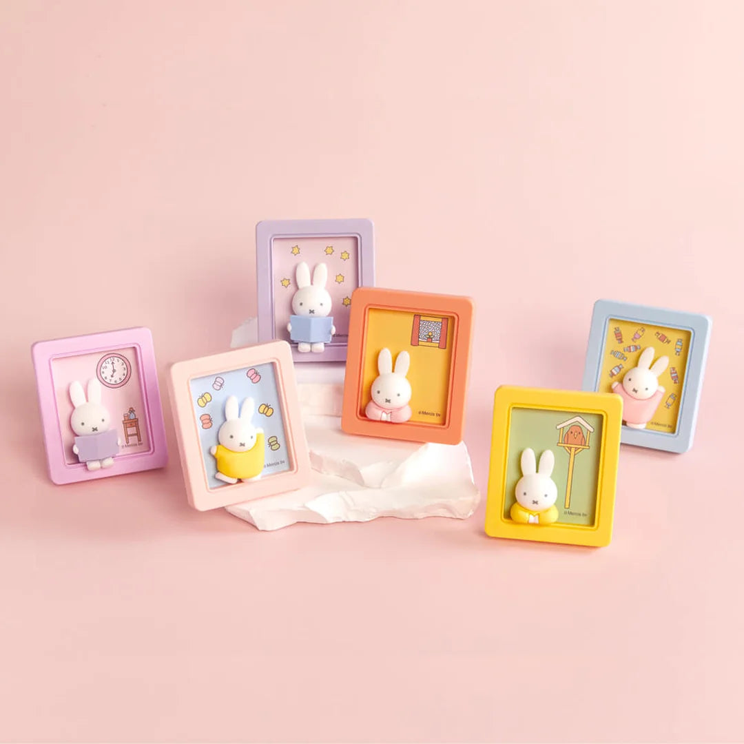 Set of colorful photo frames featuring Miffy the bunny on a pink background