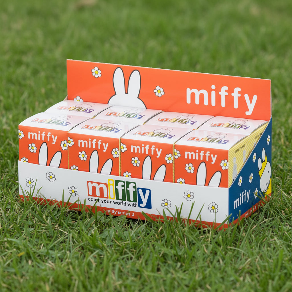 Closed Miffy Series 3 display box with floral graphics